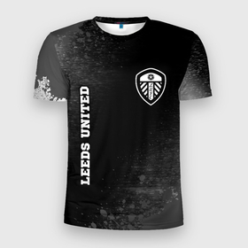 Мужская футболка 3D Slim с принтом Leeds United sport на темном фоне вертикально в городе Новоалтайск, 100% полиэстер с улучшенными характеристиками | приталенный силуэт, круглая горловина, широкие плечи, сужается к линии бедра | 