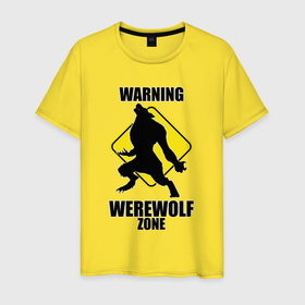 Мужская футболка хлопок с принтом Предупреждающий знак Werewolf zone в Курске, 100% хлопок | прямой крой, круглый вырез горловины, длина до линии бедер, слегка спущенное плечо. | Тематика изображения на принте: 