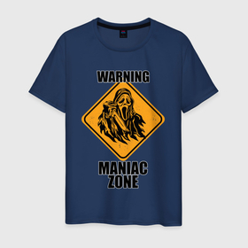 Мужская футболка хлопок с принтом Предупреждающий знак Maniac zone в Курске, 100% хлопок | прямой крой, круглый вырез горловины, длина до линии бедер, слегка спущенное плечо. | Тематика изображения на принте: 