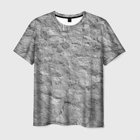 Мужская футболка 3D с принтом Серая кирпичная стена в Курске, 100% полиэфир | прямой крой, круглый вырез горловины, длина до линии бедер | Тематика изображения на принте: 
