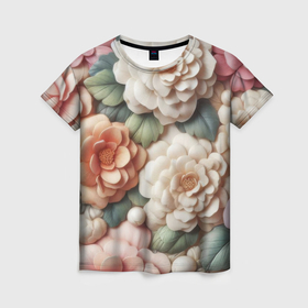 Женская футболка 3D с принтом Текстурный фон в пастельных тонах , 100% полиэфир ( синтетическое хлопкоподобное полотно) | прямой крой, круглый вырез горловины, длина до линии бедер | 