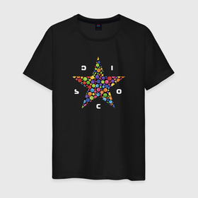 Мужская футболка хлопок с принтом Абстрактная диско звезда в Тюмени, 100% хлопок | прямой крой, круглый вырез горловины, длина до линии бедер, слегка спущенное плечо. | 