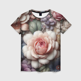 Женская футболка 3D с принтом Цветок крупным планом в пастельных красках в Тюмени, 100% полиэфир ( синтетическое хлопкоподобное полотно) | прямой крой, круглый вырез горловины, длина до линии бедер | 