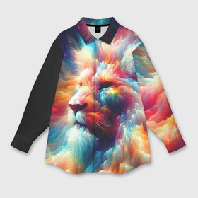 Женская рубашка oversize 3D с принтом Межгалактический космический лев   нейросеть ,  |  | Тематика изображения на принте: 