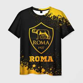 Мужская футболка 3D с принтом Roma   gold gradient в Тюмени, 100% полиэфир | прямой крой, круглый вырез горловины, длина до линии бедер | 