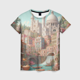 Женская футболка 3D с принтом Город в восточном стиле в Санкт-Петербурге, 100% полиэфир ( синтетическое хлопкоподобное полотно) | прямой крой, круглый вырез горловины, длина до линии бедер | 