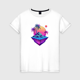 Женская футболка хлопок с принтом Виртуальный тропический остров в Курске, 100% хлопок | прямой крой, круглый вырез горловины, длина до линии бедер, слегка спущенное плечо | 