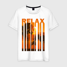 Мужская футболка хлопок с принтом Relax summer в Курске, 100% хлопок | прямой крой, круглый вырез горловины, длина до линии бедер, слегка спущенное плечо. | Тематика изображения на принте: 