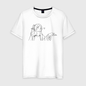 Мужская футболка хлопок с принтом Фрирен волшебница в Кировске, 100% хлопок | прямой крой, круглый вырез горловины, длина до линии бедер, слегка спущенное плечо. | 
