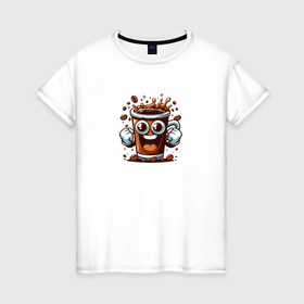 Женская футболка хлопок с принтом Заряжен кофеином в Екатеринбурге, 100% хлопок | прямой крой, круглый вырез горловины, длина до линии бедер, слегка спущенное плечо | 