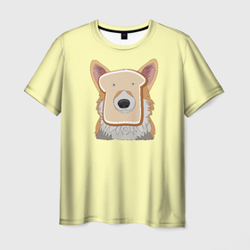 Мужская футболка 3D с принтом Корги с тостом в Кировске, 100% полиэфир | прямой крой, круглый вырез горловины, длина до линии бедер | 