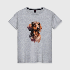Женская футболка хлопок с принтом Такса милая собачка в Петрозаводске, 100% хлопок | прямой крой, круглый вырез горловины, длина до линии бедер, слегка спущенное плечо | 
