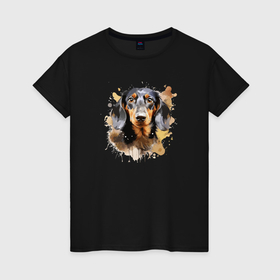 Женская футболка хлопок с принтом Такса милая собачка в Кировске, 100% хлопок | прямой крой, круглый вырез горловины, длина до линии бедер, слегка спущенное плечо | 