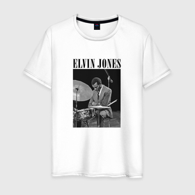 Мужская футболка хлопок с принтом Elvin Jones great jazz drummer , 100% хлопок | прямой крой, круглый вырез горловины, длина до линии бедер, слегка спущенное плечо. | Тематика изображения на принте: 
