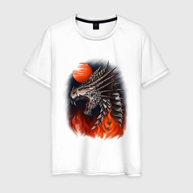 Мужская футболка хлопок с принтом Огненный дракон хамелеон в Белгороде, 100% хлопок | прямой крой, круглый вырез горловины, длина до линии бедер, слегка спущенное плечо. | 