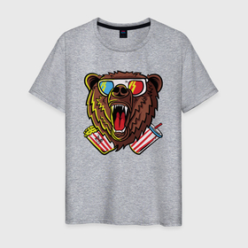 Мужская футболка хлопок с принтом Медведь в кино в Екатеринбурге, 100% хлопок | прямой крой, круглый вырез горловины, длина до линии бедер, слегка спущенное плечо. | 
