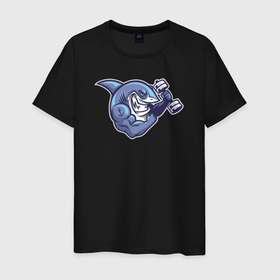Мужская футболка хлопок с принтом Shark gym в Екатеринбурге, 100% хлопок | прямой крой, круглый вырез горловины, длина до линии бедер, слегка спущенное плечо. | Тематика изображения на принте: 