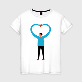 Женская футболка хлопок с принтом Сердечко в руках в Курске, 100% хлопок | прямой крой, круглый вырез горловины, длина до линии бедер, слегка спущенное плечо | 
