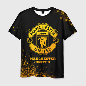 Мужская футболка 3D с принтом Manchester United   gold gradient в Тюмени, 100% полиэфир | прямой крой, круглый вырез горловины, длина до линии бедер | 