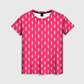 Женская футболка 3D с принтом Ярко розовый в белый горошек в Тюмени, 100% полиэфир ( синтетическое хлопкоподобное полотно) | прямой крой, круглый вырез горловины, длина до линии бедер | 