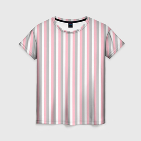 Женская футболка 3D с принтом Полосы бело розово серый , 100% полиэфир ( синтетическое хлопкоподобное полотно) | прямой крой, круглый вырез горловины, длина до линии бедер | 