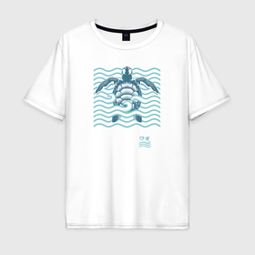 Мужская футболка хлопок Oversize с принтом Морская черепашка в Екатеринбурге, 100% хлопок | свободный крой, круглый ворот, “спинка” длиннее передней части | Тематика изображения на принте: 