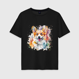 Женская футболка хлопок Oversize с принтом Корги love pets в Кировске, 100% хлопок | свободный крой, круглый ворот, спущенный рукав, длина до линии бедер
 | 