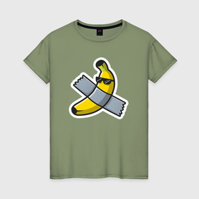 Женская футболка хлопок с принтом Банан и скотч в Санкт-Петербурге, 100% хлопок | прямой крой, круглый вырез горловины, длина до линии бедер, слегка спущенное плечо | 