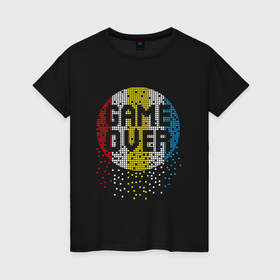 Женская футболка хлопок с принтом Game over   пиксели в Белгороде, 100% хлопок | прямой крой, круглый вырез горловины, длина до линии бедер, слегка спущенное плечо | 