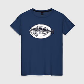 Женская футболка хлопок с принтом Колбасная рыба в Курске, 100% хлопок | прямой крой, круглый вырез горловины, длина до линии бедер, слегка спущенное плечо | Тематика изображения на принте: 