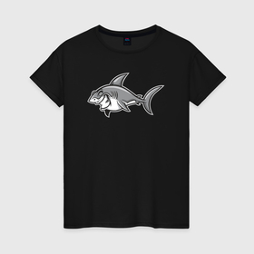 Женская футболка хлопок с принтом Хитрая акула в Петрозаводске, 100% хлопок | прямой крой, круглый вырез горловины, длина до линии бедер, слегка спущенное плечо | 