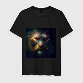 Мужская футболка хлопок с принтом Голова сияющего льва , 100% хлопок | прямой крой, круглый вырез горловины, длина до линии бедер, слегка спущенное плечо. | 