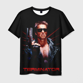 Мужская футболка 3D с принтом Терминатор с пистолетом в Курске, 100% полиэфир | прямой крой, круглый вырез горловины, длина до линии бедер | Тематика изображения на принте: 