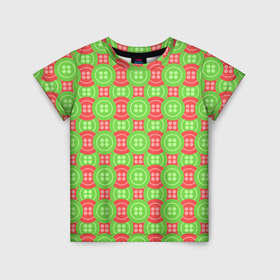 Детская футболка 3D с принтом Паттерн с красными и зелеными пуговицами в Тюмени, 100% гипоаллергенный полиэфир | прямой крой, круглый вырез горловины, длина до линии бедер, чуть спущенное плечо, ткань немного тянется | 