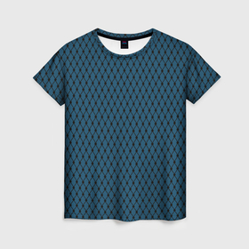 Женская футболка 3D с принтом Тёмно лазурный паттерн сетка в Петрозаводске, 100% полиэфир ( синтетическое хлопкоподобное полотно) | прямой крой, круглый вырез горловины, длина до линии бедер | 