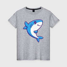 Женская футболка хлопок с принтом Дружелюбная акула в Белгороде, 100% хлопок | прямой крой, круглый вырез горловины, длина до линии бедер, слегка спущенное плечо | 