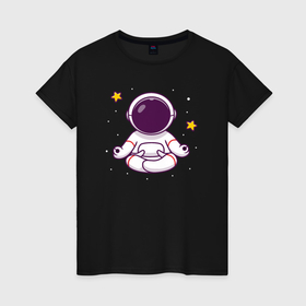 Женская футболка хлопок с принтом Космический релакс в Курске, 100% хлопок | прямой крой, круглый вырез горловины, длина до линии бедер, слегка спущенное плечо | 