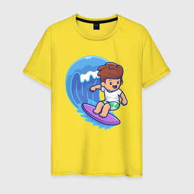 Мужская футболка хлопок с принтом Surfer boy в Санкт-Петербурге, 100% хлопок | прямой крой, круглый вырез горловины, длина до линии бедер, слегка спущенное плечо. | 