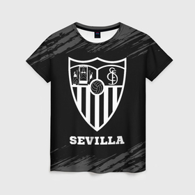 Женская футболка 3D с принтом Sevilla sport на темном фоне в Петрозаводске, 100% полиэфир ( синтетическое хлопкоподобное полотно) | прямой крой, круглый вырез горловины, длина до линии бедер | 