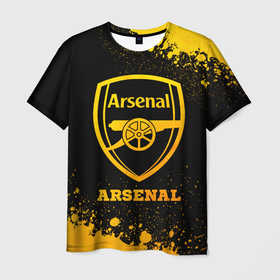 Мужская футболка 3D с принтом Arsenal   gold gradient в Тюмени, 100% полиэфир | прямой крой, круглый вырез горловины, длина до линии бедер | 