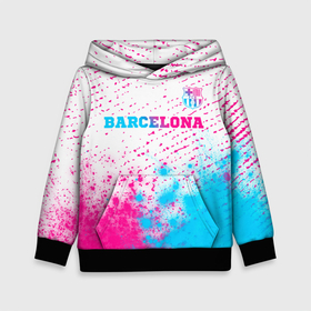 Детская толстовка 3D с принтом Barcelona neon gradient style посередине в Петрозаводске, 100% полиэстер | двухслойный капюшон со шнурком для регулировки, мягкие манжеты на рукавах и по низу толстовки, спереди карман-кенгуру с мягким внутренним слоем | Тематика изображения на принте: 