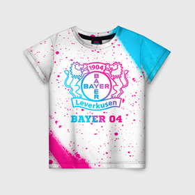 Детская футболка 3D с принтом Bayer 04 neon gradient style в Петрозаводске, 100% гипоаллергенный полиэфир | прямой крой, круглый вырез горловины, длина до линии бедер, чуть спущенное плечо, ткань немного тянется | 