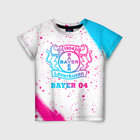 Детская футболка 3D с принтом Bayer 04 neon gradient style в Тюмени, 100% гипоаллергенный полиэфир | прямой крой, круглый вырез горловины, длина до линии бедер, чуть спущенное плечо, ткань немного тянется | Тематика изображения на принте: 