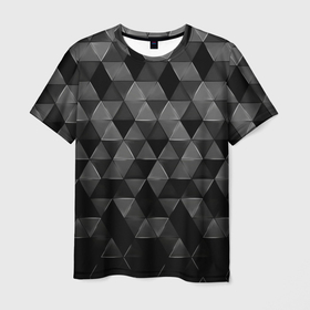 Мужская футболка 3D с принтом Серые треугольники в Петрозаводске, 100% полиэфир | прямой крой, круглый вырез горловины, длина до линии бедер | 