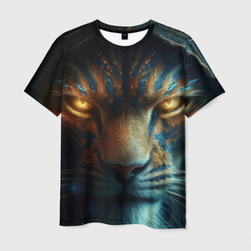 Мужская футболка 3D с принтом Лицо Льва в стиле фэнтези крупно , 100% полиэфир | прямой крой, круглый вырез горловины, длина до линии бедер | 