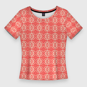 Женская футболка 3D Slim с принтом Красно персиковый кружевной узор ,  |  | 