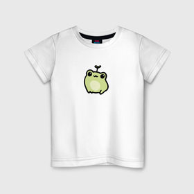 Детская футболка хлопок с принтом Милая зеленая лягушка улыбается в Тюмени, 100% хлопок | круглый вырез горловины, полуприлегающий силуэт, длина до линии бедер | 