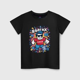 Детская футболка хлопок с принтом Роблокс люблю в Курске, 100% хлопок | круглый вырез горловины, полуприлегающий силуэт, длина до линии бедер | Тематика изображения на принте: 