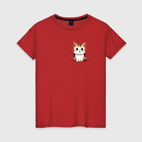 Женская футболка хлопок с принтом Милый котик в Новосибирске, 100% хлопок | прямой крой, круглый вырез горловины, длина до линии бедер, слегка спущенное плечо | 