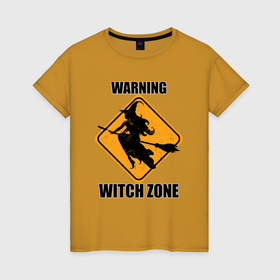 Женская футболка хлопок с принтом Предупреждающий знак witch zone в Курске, 100% хлопок | прямой крой, круглый вырез горловины, длина до линии бедер, слегка спущенное плечо | 
